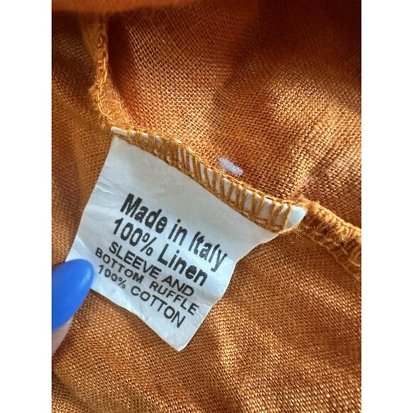 Terzo Millennio Italy Orange Size L Linen Tunic Top Shirt Blouse Women's Summer - Picture 5 of 7